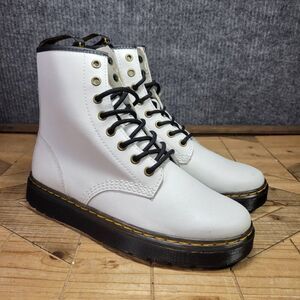 🔥 Dr. Martens Zavala Combat Boots Women’s Sz 8‎ White Leather Lace Up